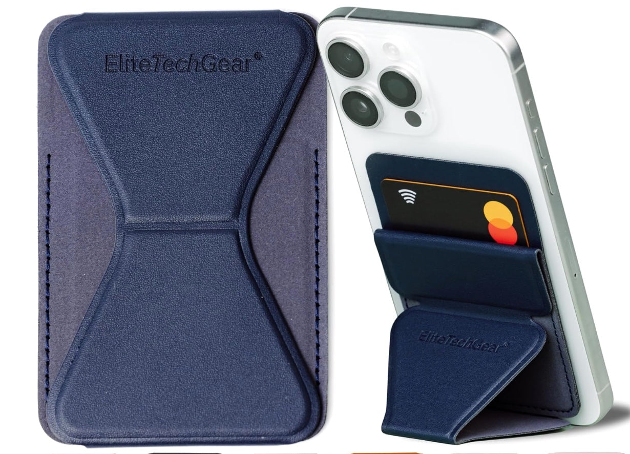Dark Blue Leather Phone Wallet Stand