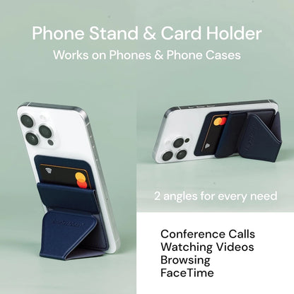 Dark Blue Leather Phone Wallet Stand