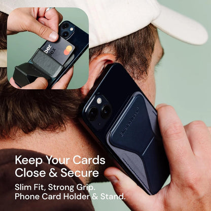 Dark Blue Leather Phone Wallet Stand