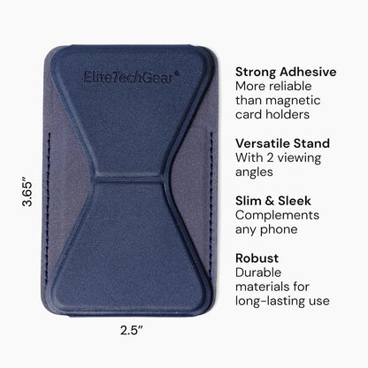 Dark Blue Leather Phone Wallet Stand